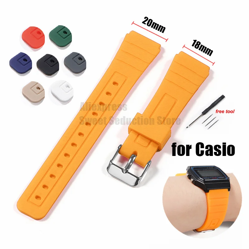 18mm Silicone Rubber Watch Band for Casio Strap Soft Diving Sport Bracelet for F105/108 A158/168 AE1200/1300 W800H SGW400 F84