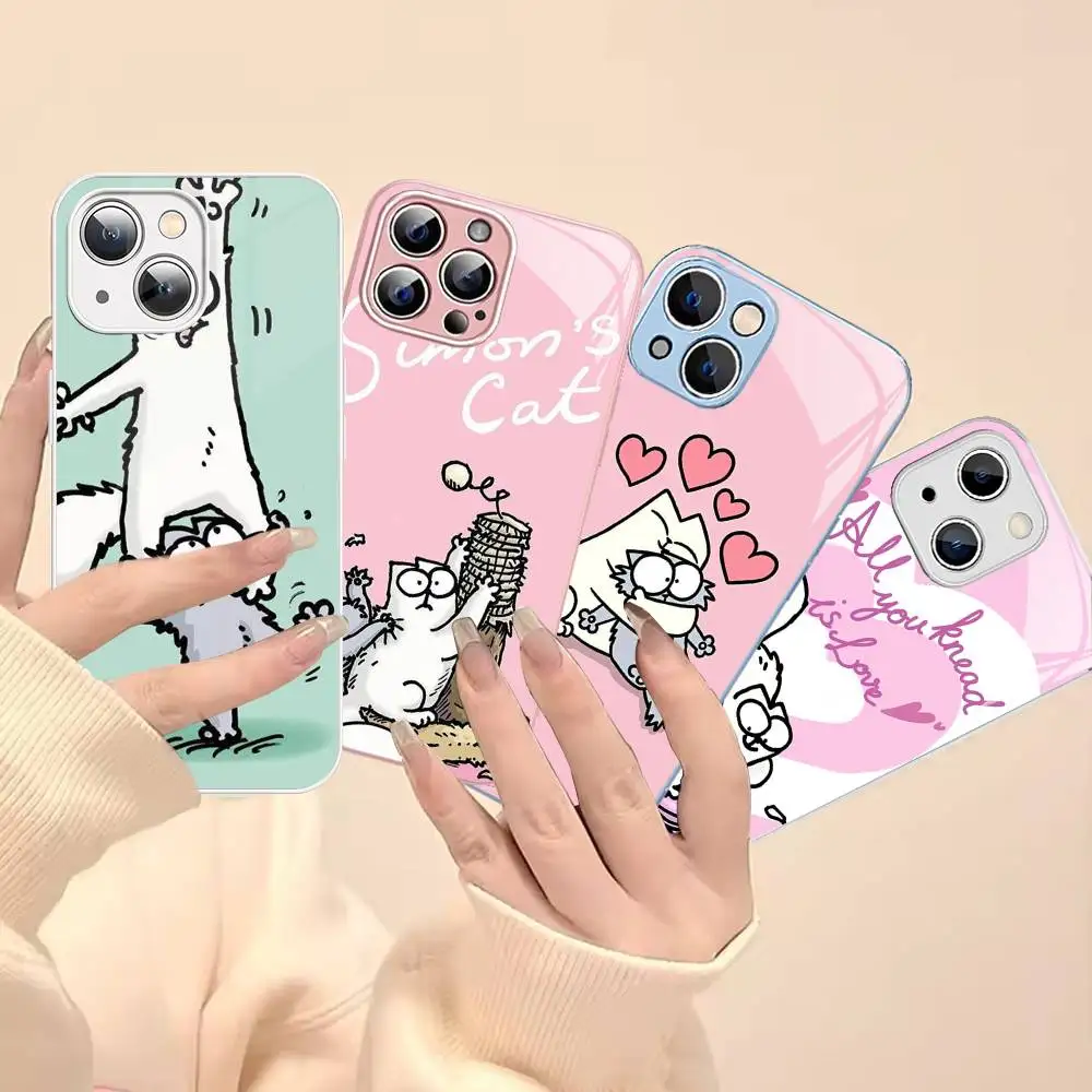 

Popular Cute S-Simons Cat For IPhone 14 13 12 Mini 11 Pro XS Max X XR 14 Plus Tempered Glass Cover