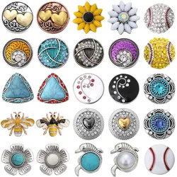 5pcs/lot New Snap Jewelry Mixed Rhinestone Flower 18mm Metal Snap Buttons Fit Snap Bracelet Bangle Ginger Charms