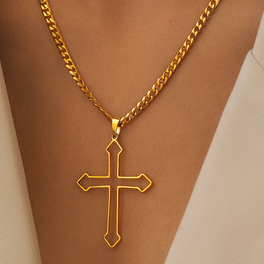 Stainless Steel Necklace New Design prevalent simple Crucifix Openwork Pendant Subtlety Necklaces For Women Jewelry Party Gifts