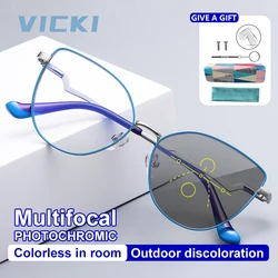 VICKI Cat Eye Photochromic Progressive Multi-focus Reading Glasses Women Anti Blue Ray Myopia Hyperopia Prescription Eye Glasses
