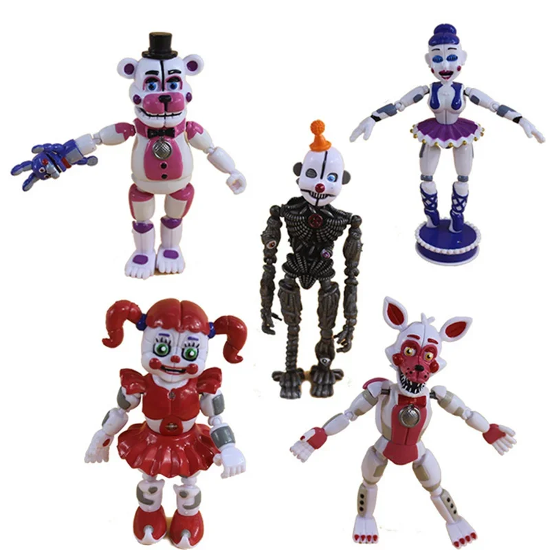 5 Pçs/set Meia-Noite Brinquedo Urso Jogo Funtime Foxy Sister Localização Boneca de Terror Iluminando Brinquedos Articulação Móveis