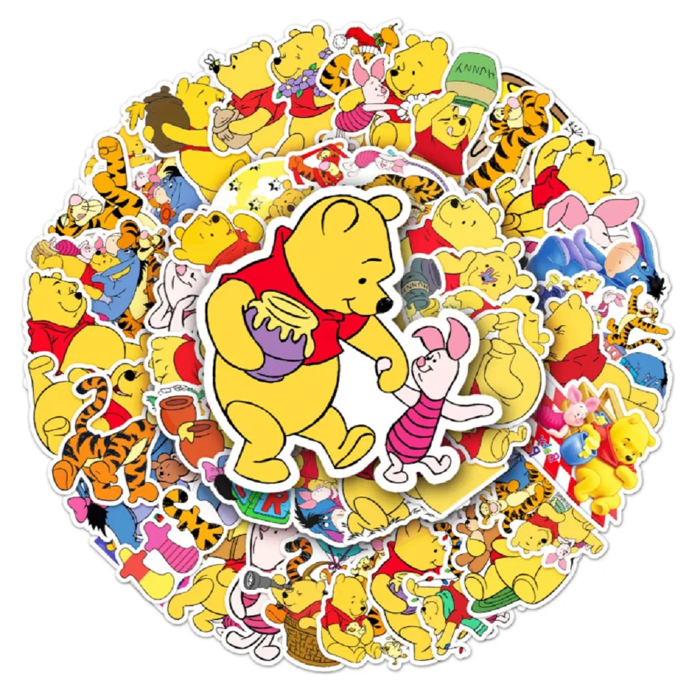 50Pcs/Set Winnie the Pooh Stickers Cartoon Graffiti Stationery Notebook Refrigerator Aesthetics Waterproof DIY Ornament Sticker