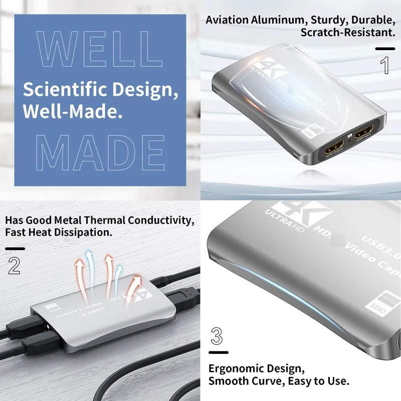 Video Capture Card with HDMI 4K 1080P 60FPS Live Broadcast Digital HDTV Camera Recording Box USB3.0 Live Streaming Game Grabber