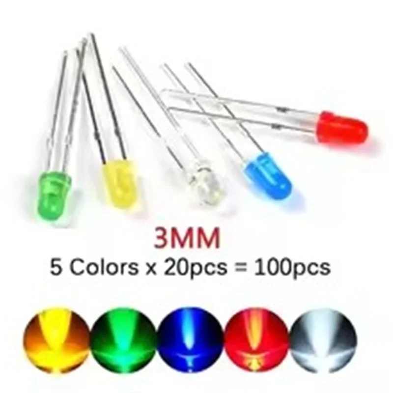 50PCS 100PCS 5MM 3MM Round LED Transparent LED 5mm Ultra Bright 20pcs of each color led 3mm 5mm led red led green led blue led