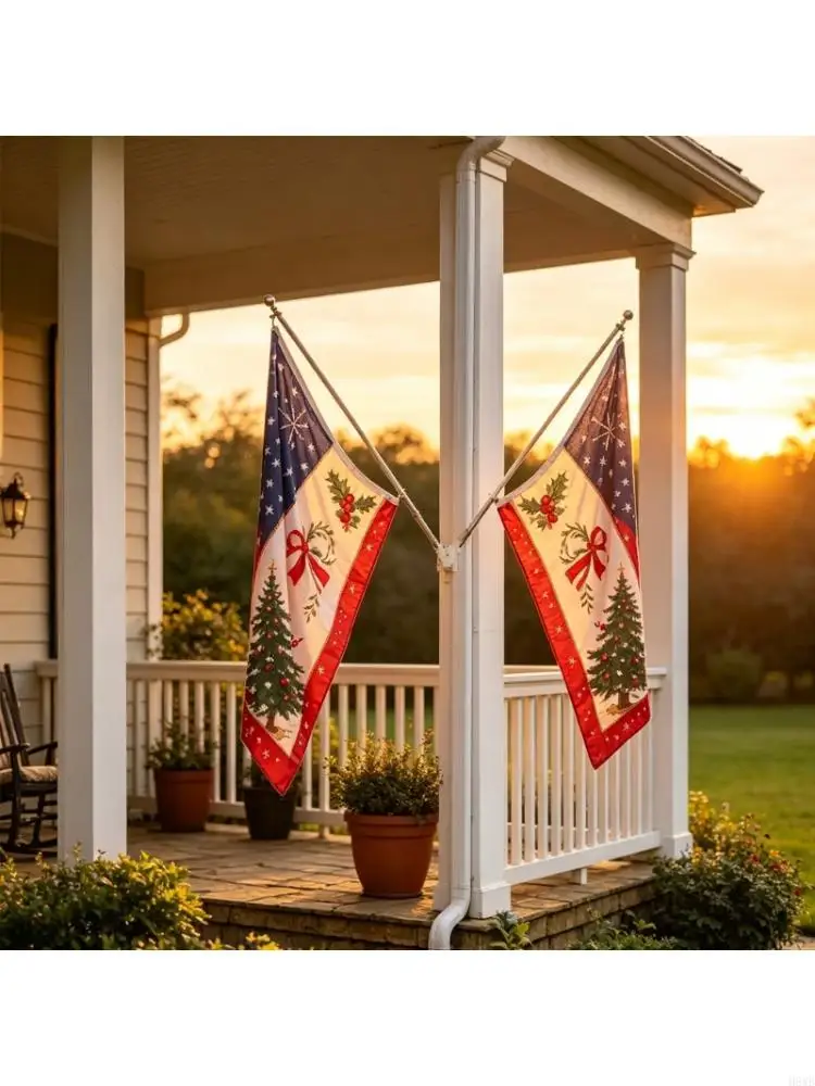 H8WB 5-Section Flagpole Set with Metal Construction, Two Flag Positions and Attachment Clips for Porch or Yard Displays