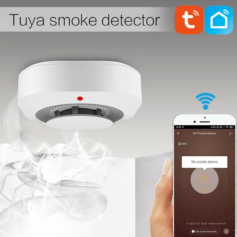 Tuya Smart Smoke Sensor Smart Home App Fire Alarm 85dB Triggers Safety House Remote Control SMS Notification Smoke Detectors