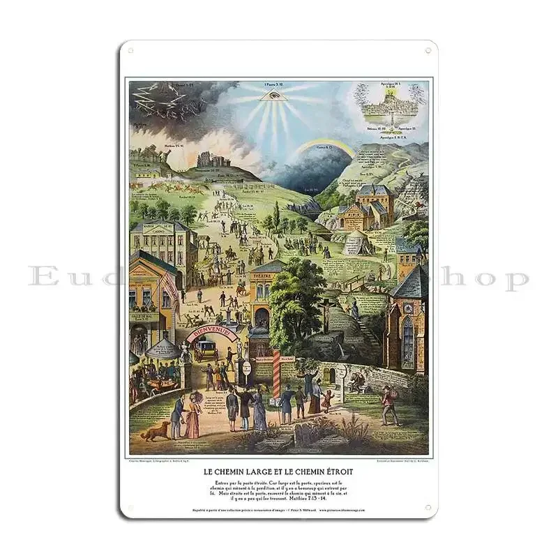Le Chemin Large Et Le Chemin %C3%89troit Metal Sign Cinema Pub Create Wall Plaque Party Tin Sign Poster