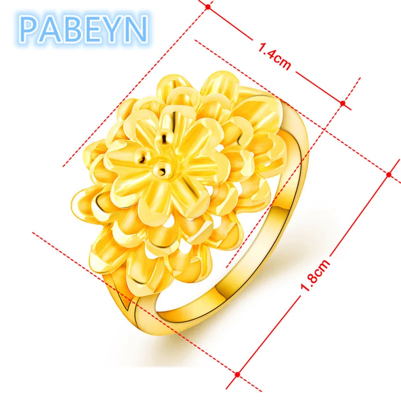 24K Gold Rings Korean Gold Plated Flower Rings Women\'s Glamour Engagement Jewelry Gifts