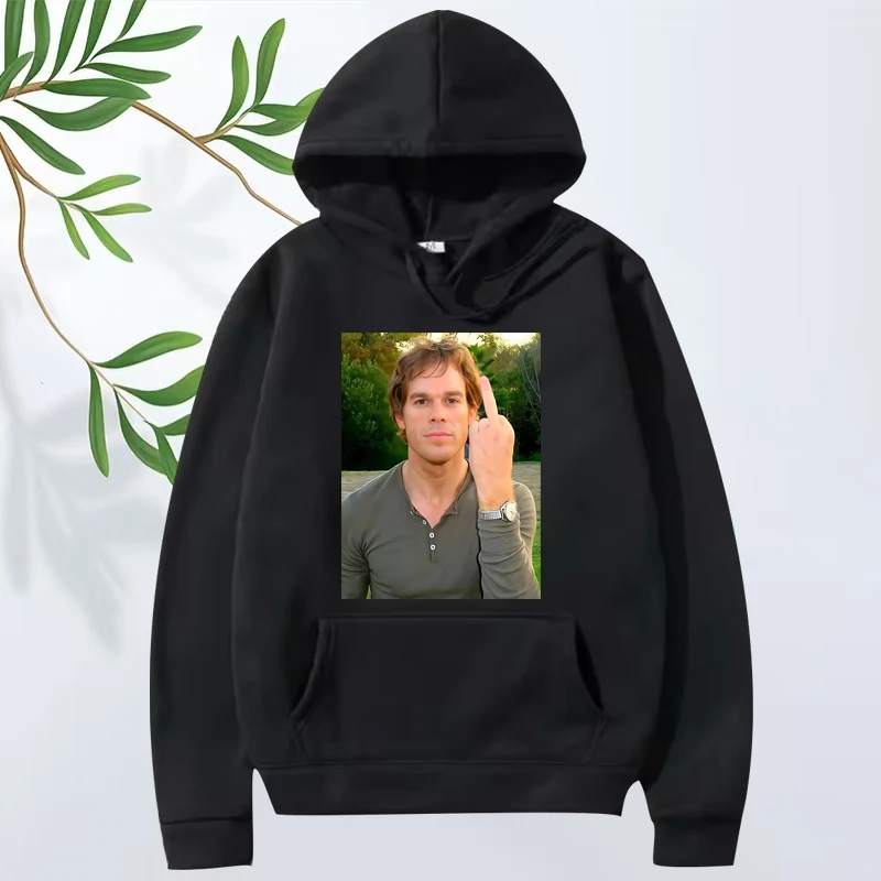 

Dexter Morgan flipping off Classic hoodie men women vintage Long sleeve Sweatshirt with print Graphics oversized hoodie unisex