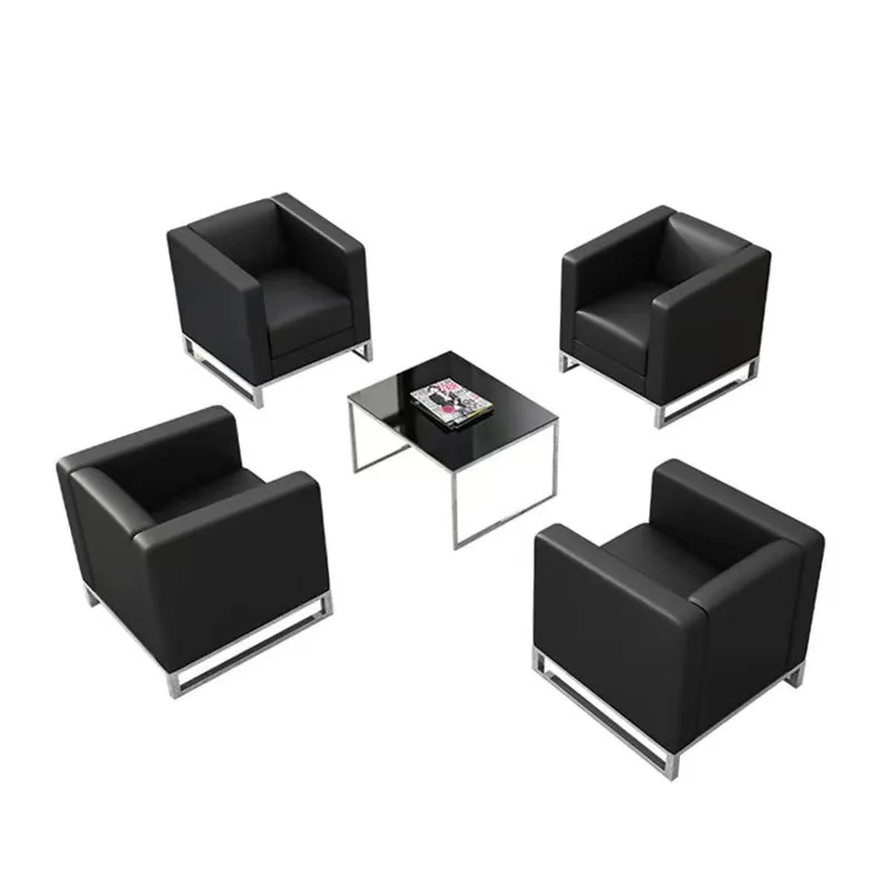 Simple modern office sofa, black reception sofa, single seat coffee table combination