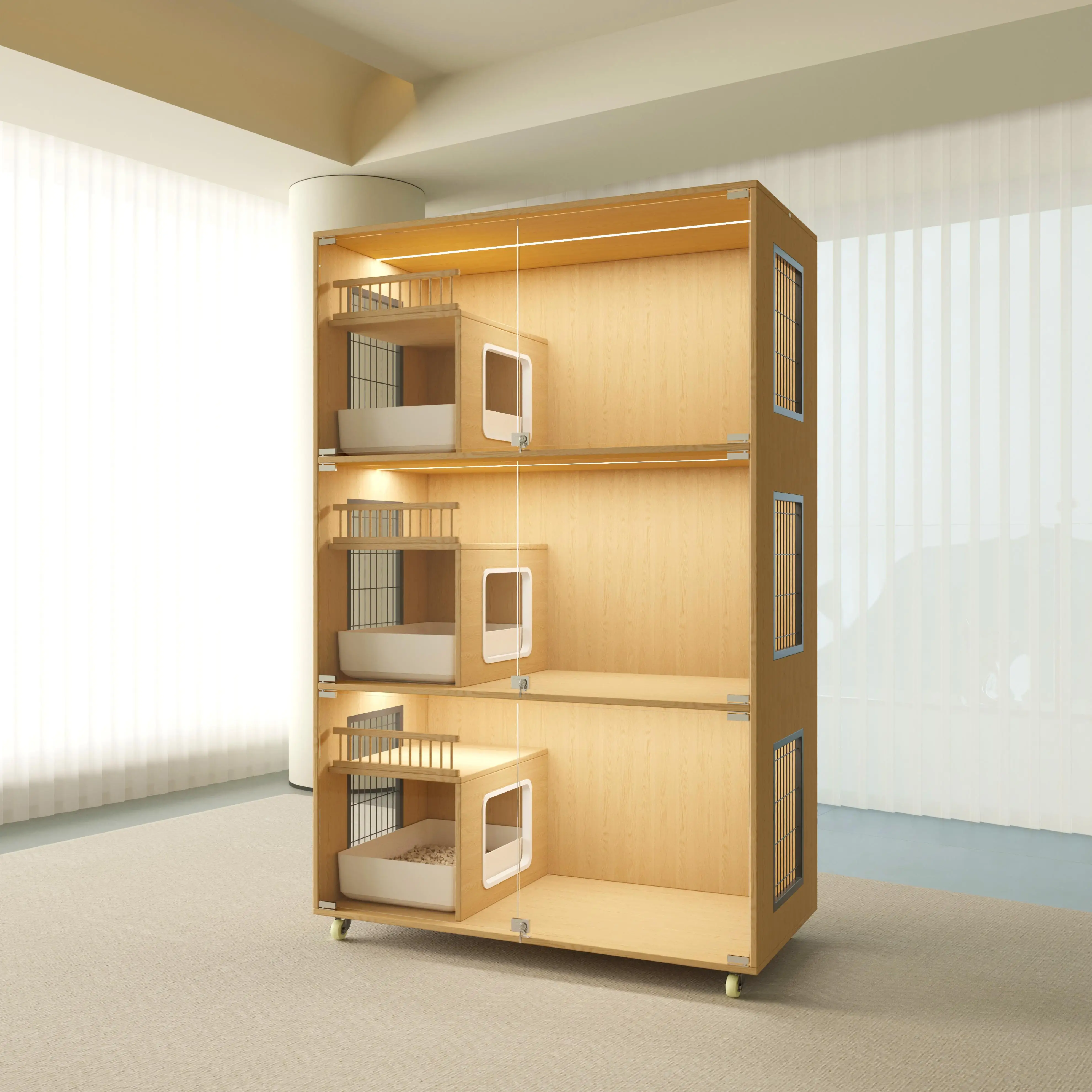 

Customizable Wooden Multi-Tier Pet Cabinet with Relaxation Room for Cats and Small Pets