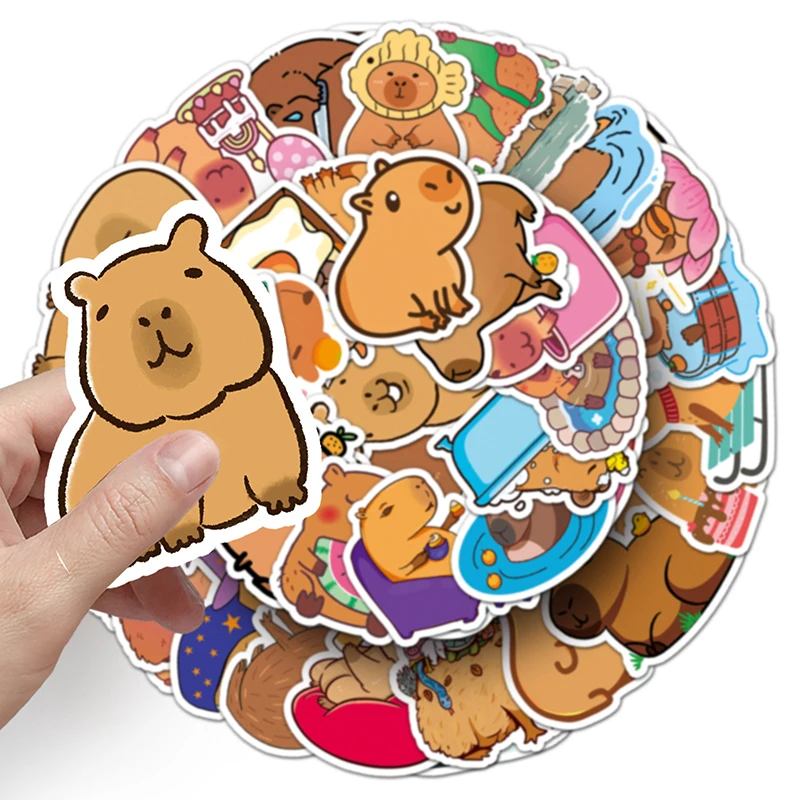 50Sheets Cartoon Creative Capybara Stickers Stationery Tablet Luggage Bottle Guitar Decoration Sticker DIY Waterproof Stickers