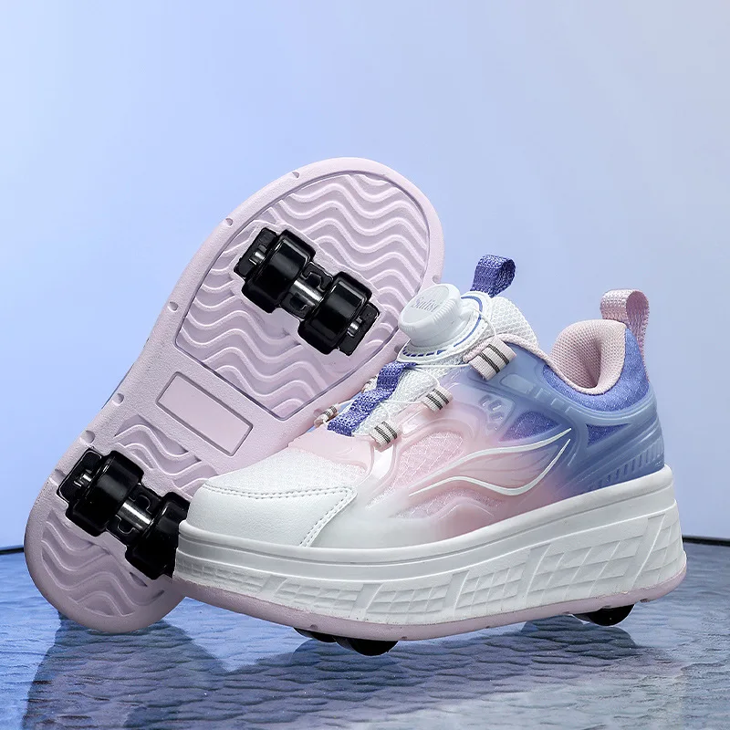 Детская обувь для роликовых коньков, деформируемые колеса для бега и катания на коньках для мальчиков и девочек, 4-колесная обувь для роликовых коньков, детские кроссовки