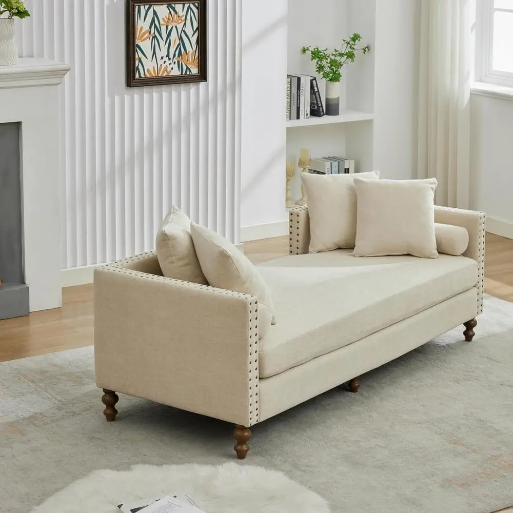 

Негабаритный бежевый шезлонг с ножками из цельного дерева, ширина 75,2, левые и правые подлокотники, 6 подушек, подходит для внутреннего использования