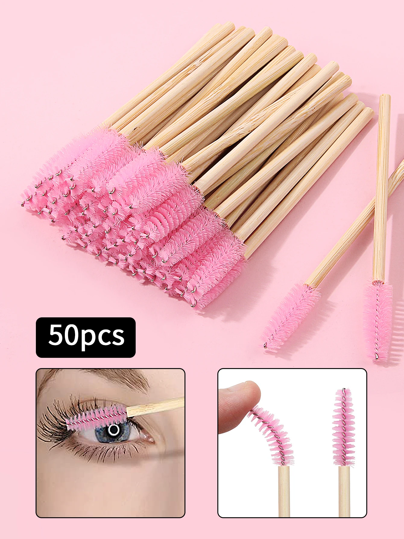 50Pcs eyelash brus reuse Applicators Eyelash Extension Brush Supplies Makeup Tool Bamboo Handle Micro Spoolie Eyebrow Brush