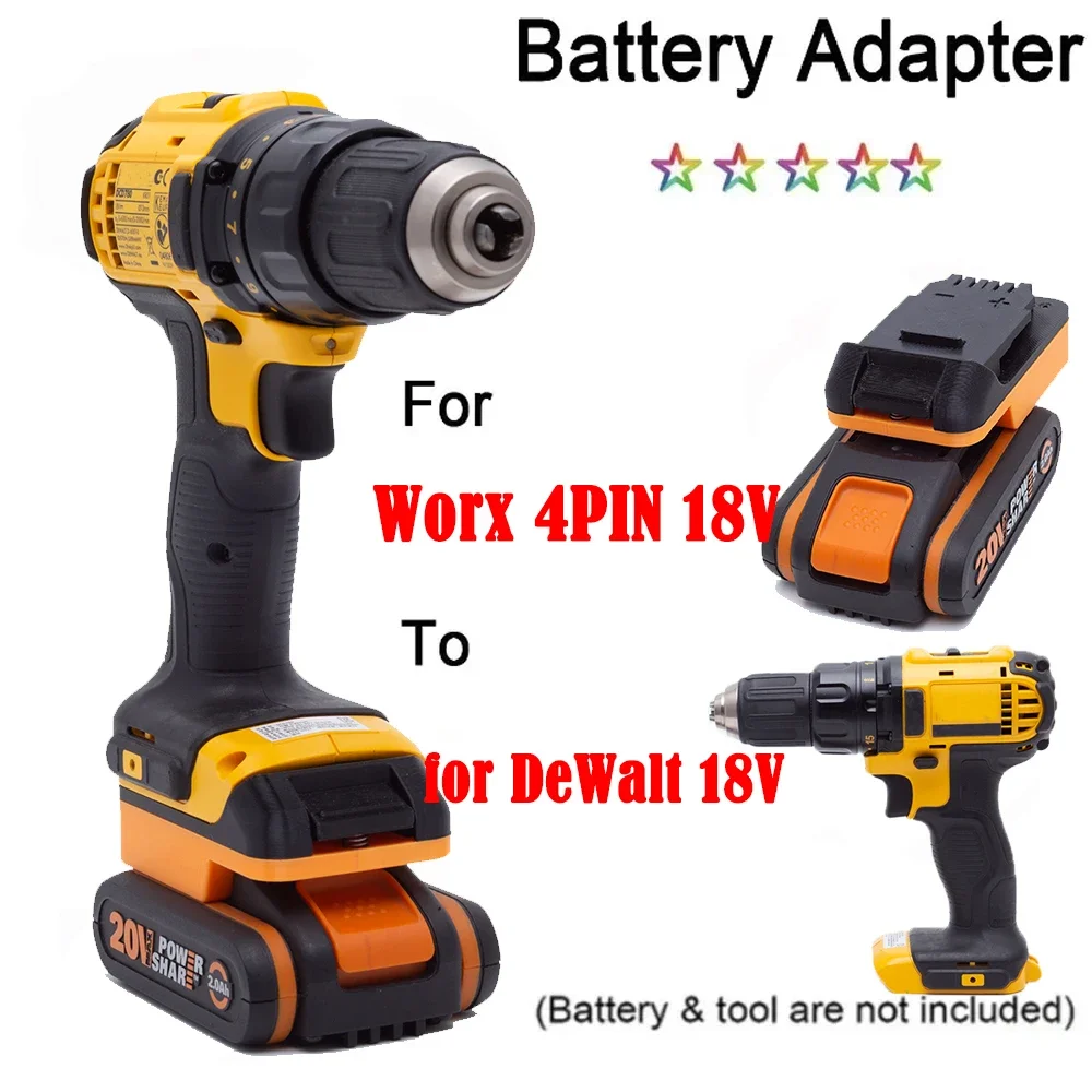 

Battery Adapter Converter for Worx 4pin 18V Lithium Battery to for DeWalt 18V Series Cordless Tool(NO Batteries&Tool)
