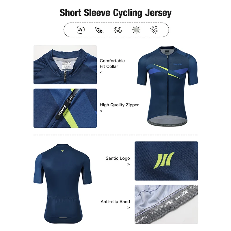 Santic Cycling Jersey Cycling Tops Men Short Sleeve Cycle Jerseys Quick Dry Bike Shirt  Reflective MTB Clothing