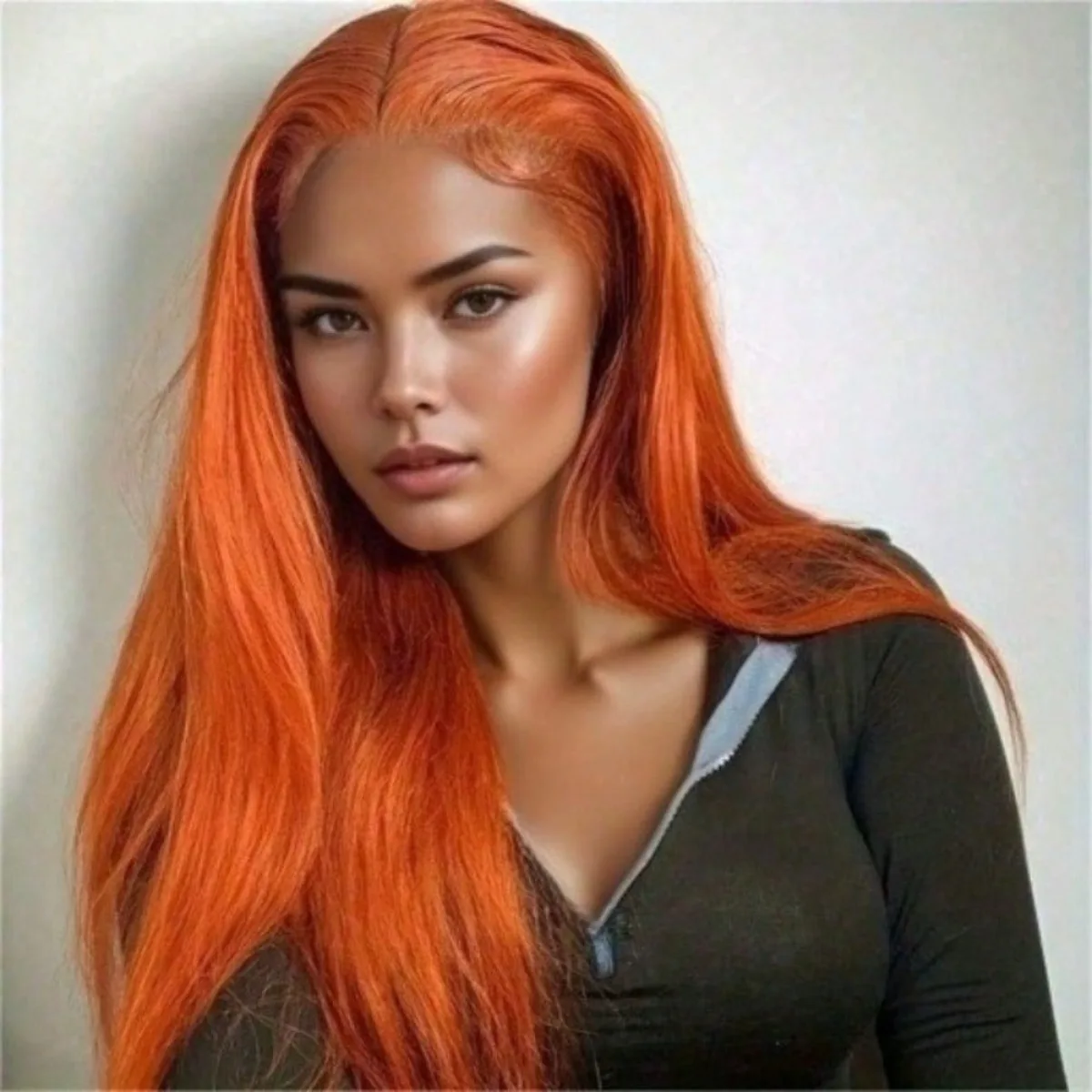 

Прямой парик из натуральных волос Ginger Orange для женщин, предварительно сформированный, без клея, плотность 180%, 13x4, с кружевной передней частью и детским волосом
