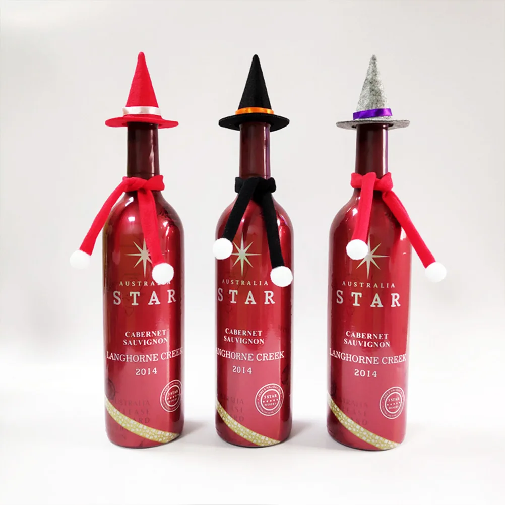 

10 Pcs Witch Hat Scarf Suit Hats for Women Black Cap Crafts Mini Wine Bottle Decor Halloween Decorations Miss