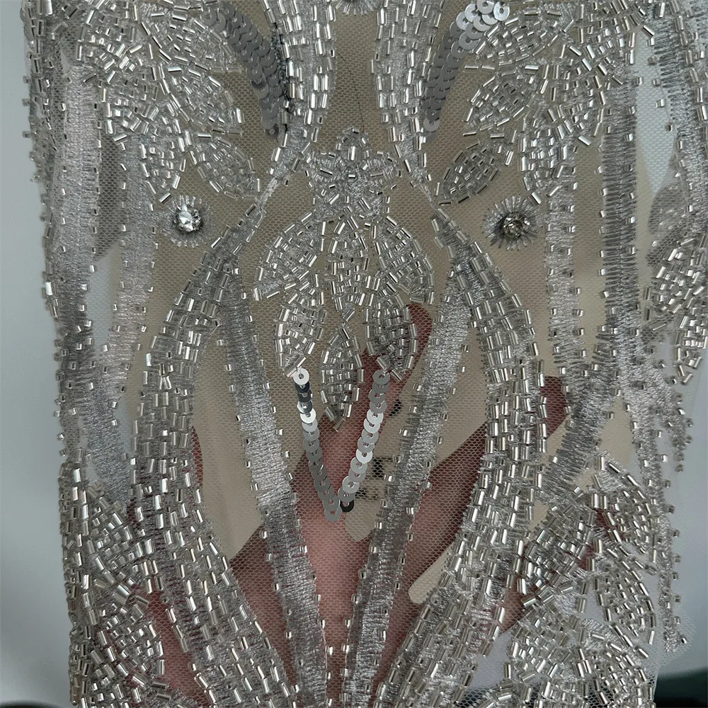 New design necklace embroidery rhinestone sequin bodice applique for African dress