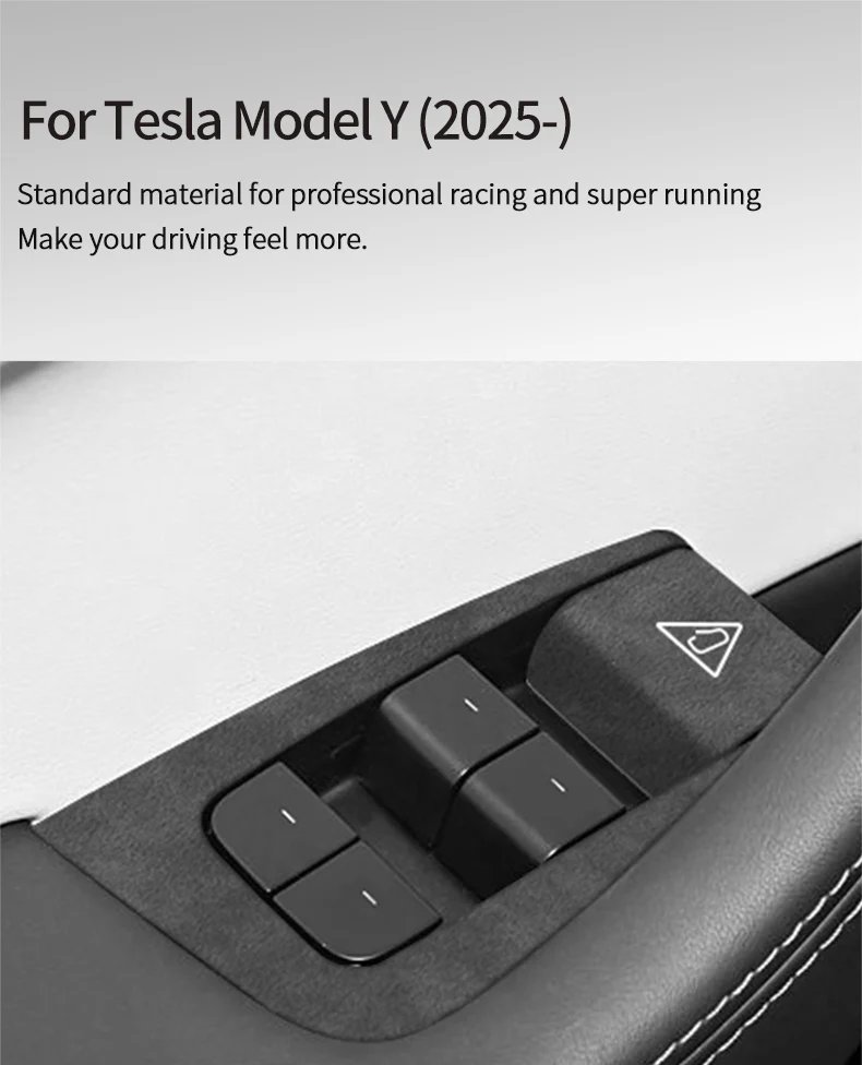 Aus Alcantara für Tesla Model Y Juniper (2025-) Fensterschalter-Panel-Abdeckung Zierleiste Aufkleber Auto-Innenraum-Tuning-Zubehör – Detail 1