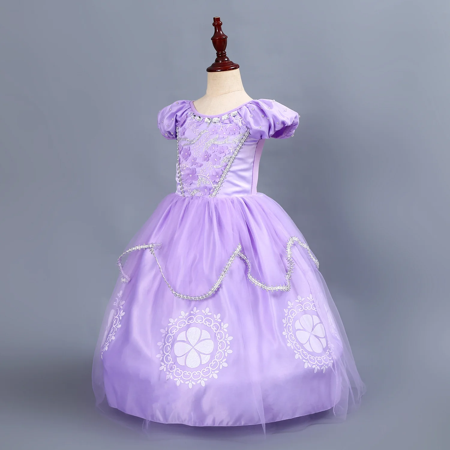 Cartoon Sophia the First Anime Costume Girls Princess Dress Floral Floral Appliques Ball Gown Kids Carnival Sofia Cosplay Robes