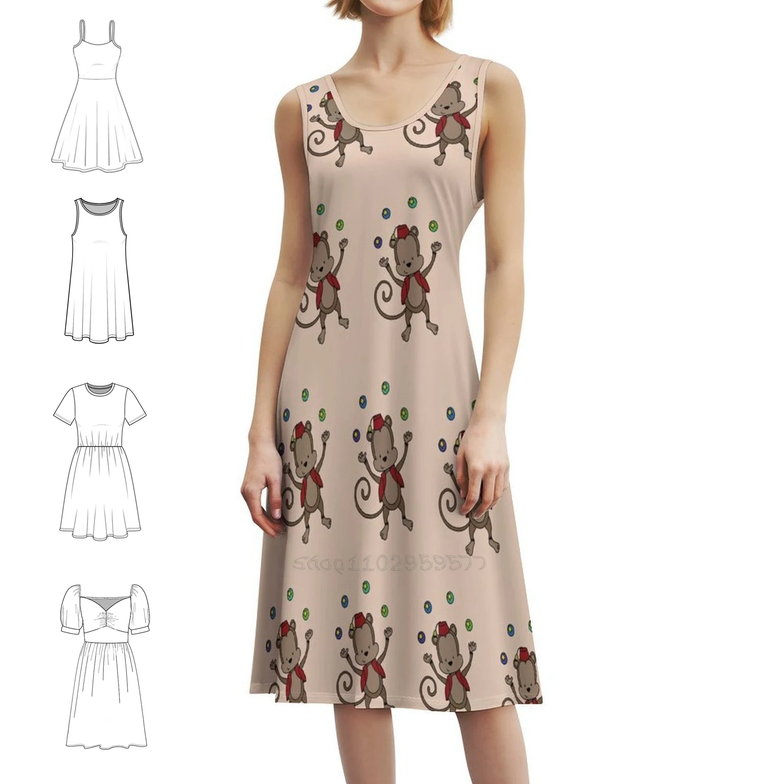 

Juggling Monkey Pattern Women's Hip Hop Streetwear Dress Graphic Print Party Club Wear Monkey Children Funny Cute Animal Dress