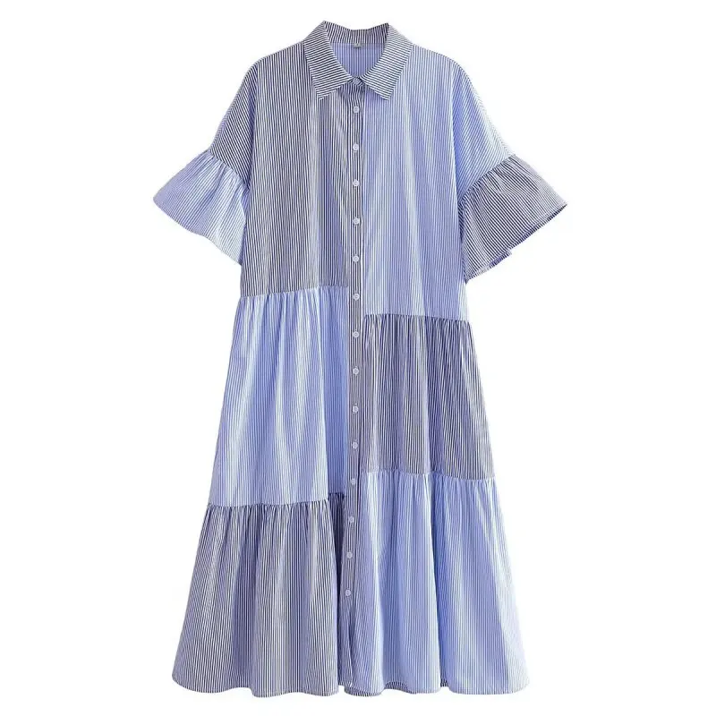 Vestido camisero asimétrico de dos tonos para mujer, vestido informal de verano de manga corta, minivestido holgado a la moda con C