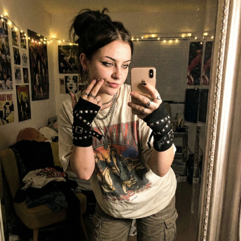 1 Paar fingerlose Y2K-Handschuhe mit personalisierter Schnalle im Punk-Stil für Damen, Luo Hip-Hop-Stil, Bühnenaufführung, Street-Dance-Ärmel – Detail 4