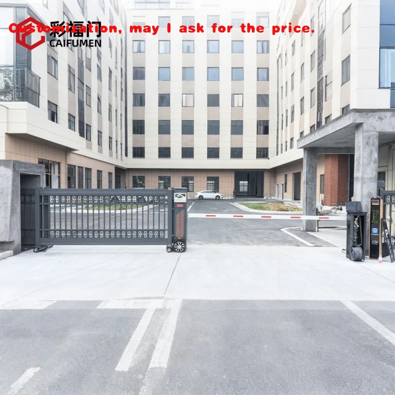 

на заказ. Сегментированные раздвижные ворота с барьерным распознаванием номерного знака. Настраиваемый размер. Промышленная парковая фабрика.