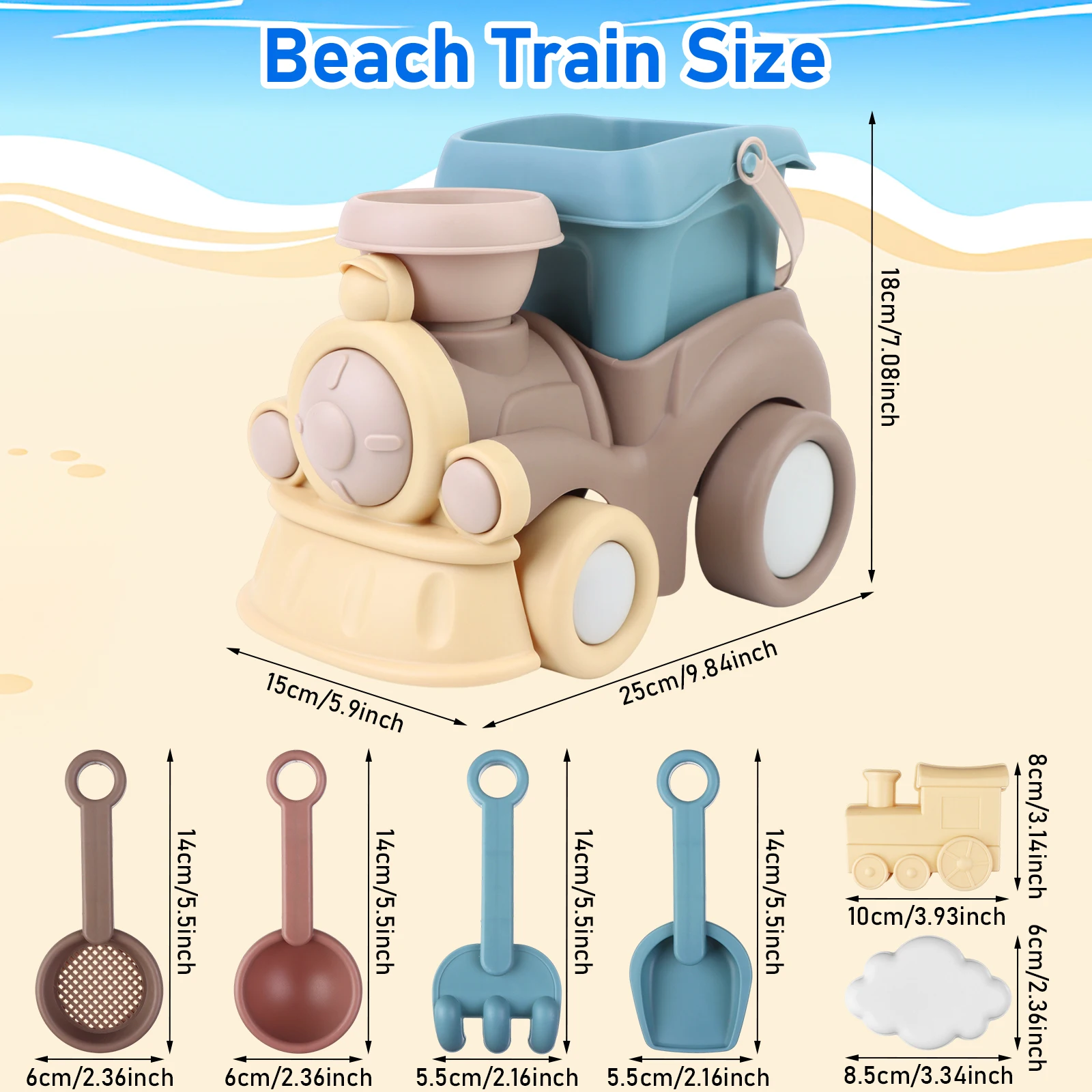 Juego de juguetes de playa de camión para niños pequeños, juguetes de agua y arena al aire libre para niños, incluye Cubo de playa, lindo molde de tren Mini