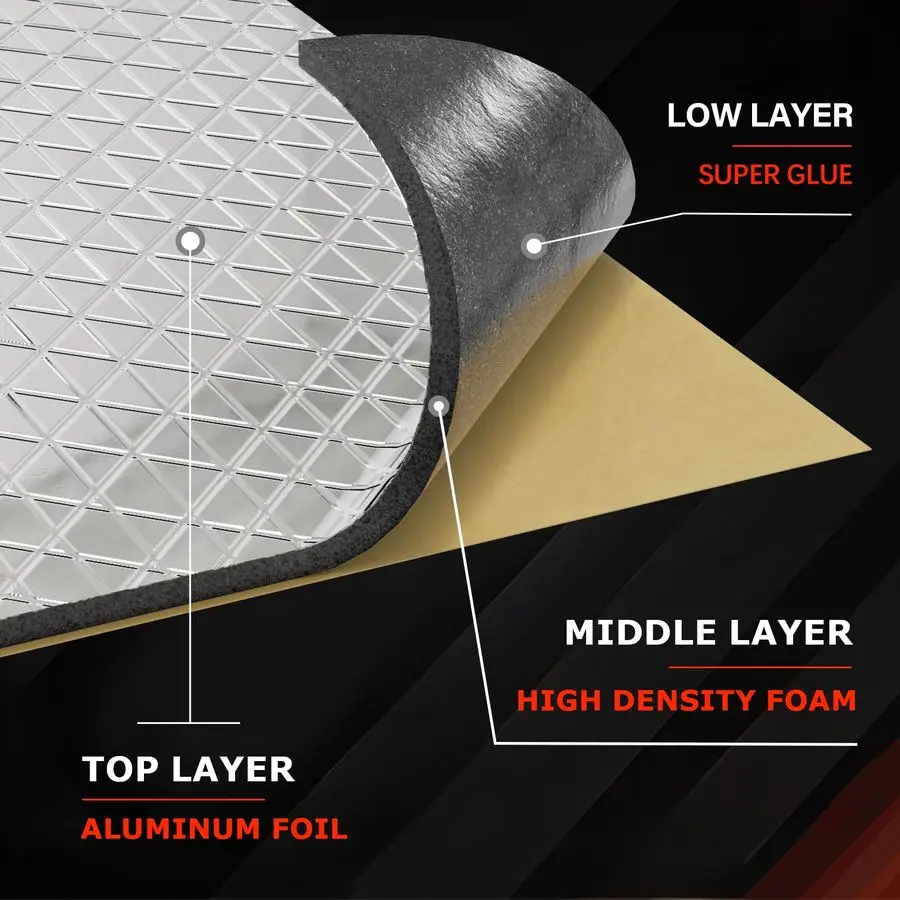 

197mil 36 sqft Sound Deadening Mat, 5mm Sound Deadening Heat Shield Insulation Mat with SelfAdhesive PE Foam Dampening Material