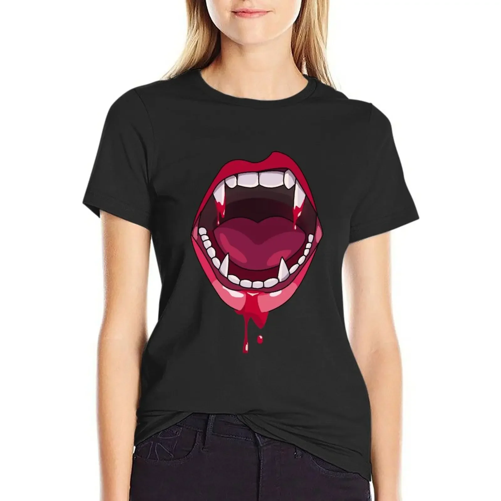 

vampire teeth - vampire mouth red T-Shirt kawaii clothes funnys workout t shirts for Women