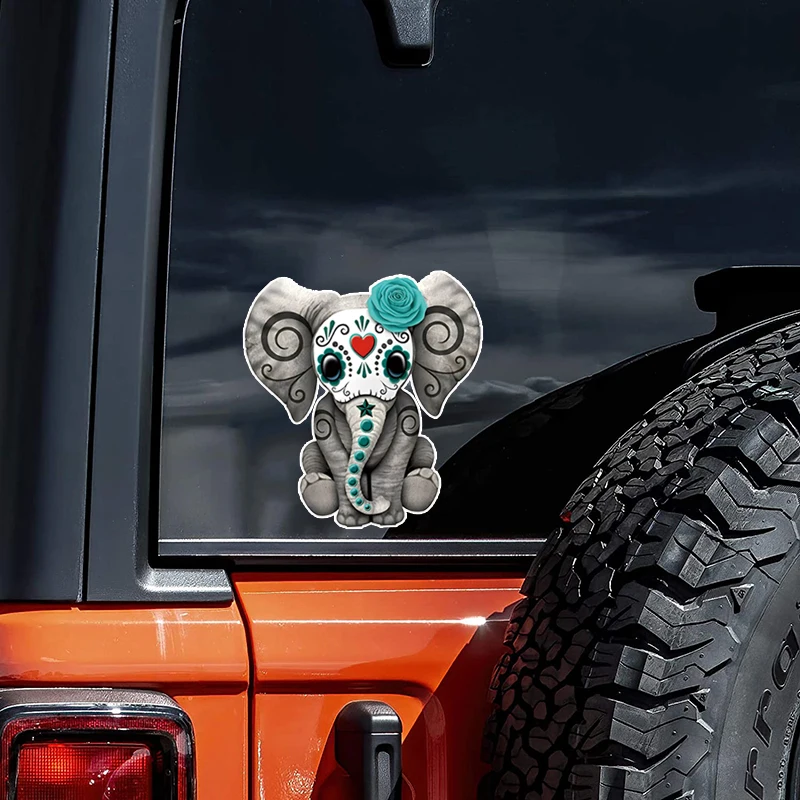 JT258# Teal Blue Day Of The Dead Sugar Skull Baby Elephant Car Sticker For Laptop Motorcycle Vehicle Paint Window Wall