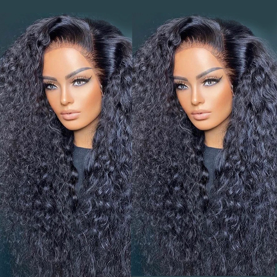 26Inch 180Density Soft Long Kinky Curly Natural Black Deep Lace Front Wig For Women Babyhair Glueless Preplucked Daily