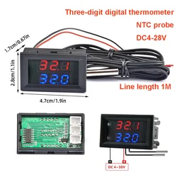 3 bity podwójny termometr cyfrowy czujnik temperatury DC4-28V regulator temperatury LED termoregulator z sondą 1M NTC