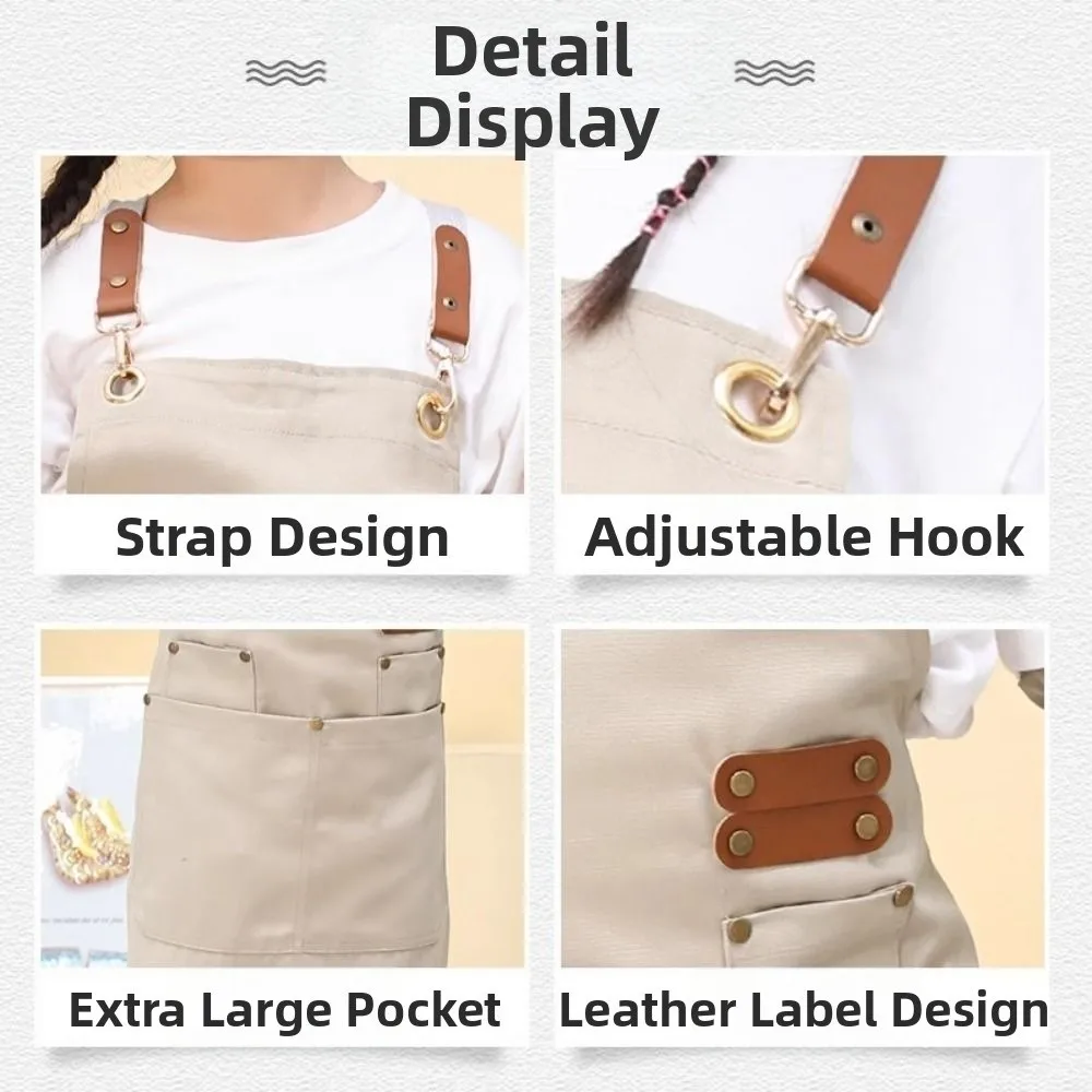 

Minimalist Children's Canvas Apron Lightweight Adjustable Cooking Apron Solid Color Stain Resistant Chef Costume Household Use