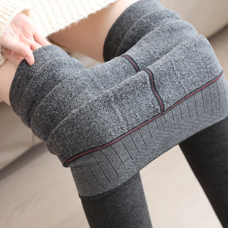 Czarne Szare Ciepłe Rajstopy Legginsy Damskie Jesień Zima Elastyczne Rajstopy z Wysokim Stanem Termiczne Spodnie Damskie Plus Grube Ciepłe Legginsy