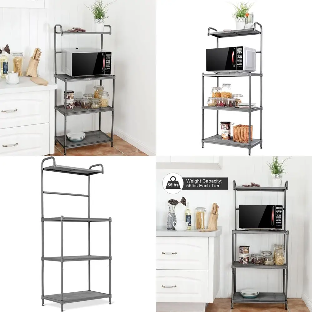 

4-ярусная металлическая сетчатая полка для кухни, подставка для микроволновой печи, 23.5x14x54, серебристая