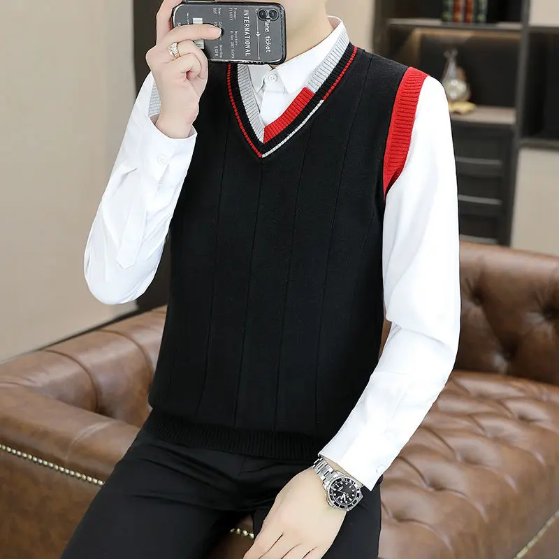 Spring and Autumn Sweaters Vests Men's Color V-neck Casual Knitwear Camisole Base Sweater Vest Top