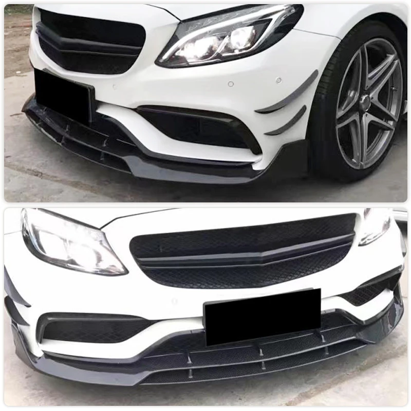 Front Bumper Fog Lamp Mesh Mask Trims for Mercedes Benz C Class W205 C63 AMG 2015-2017 Carbon Fiber Car Front Canards Cover Fins