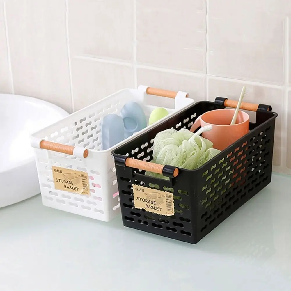 Plastic Hollow Out Storage Basket White/Black Rectangular Sundries Storage Basket Ventilated Space-saving Snack Finishing Box