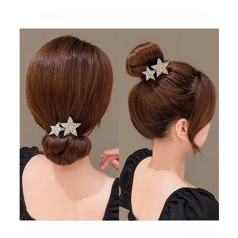 Rhinestone Star Magic Bun Maker Flower Bud Head Bun Maker Bow Pearl Hair Pin Lazy Hair Dish Artifact Women Hair Styling Braiders