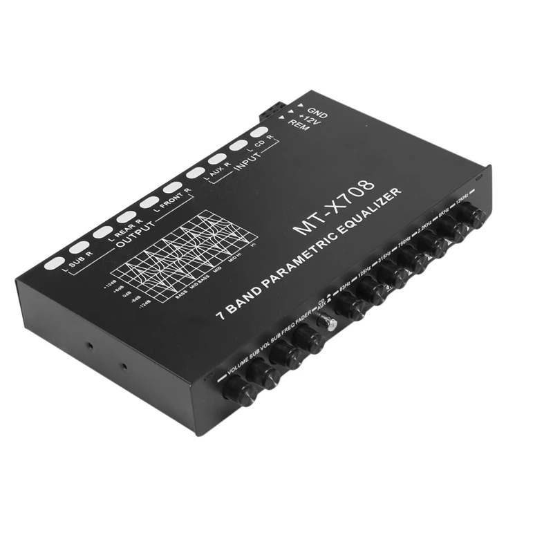 معادل صوت New-3X مكون من 7 نطاقات، معادل رسومات مضخم صوت للسيارة مكون من 7 نطاقات قابل للتعديل مع مفتاح اختيار إدخال CD/AUX، أسود