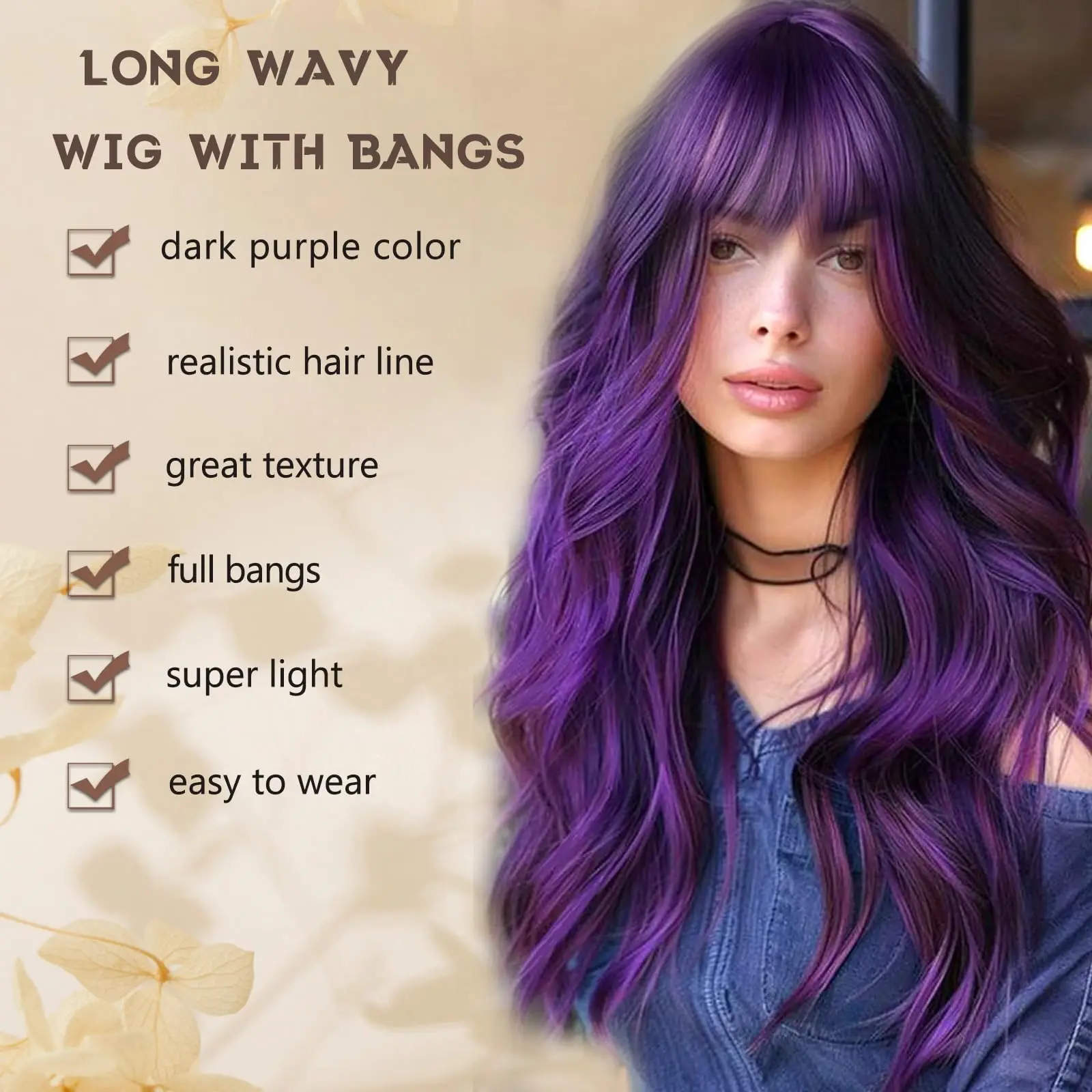 New purple synthetic wig with big waves for party, Halloween cosplay, everyday use, high-temperature hair accessory image 2