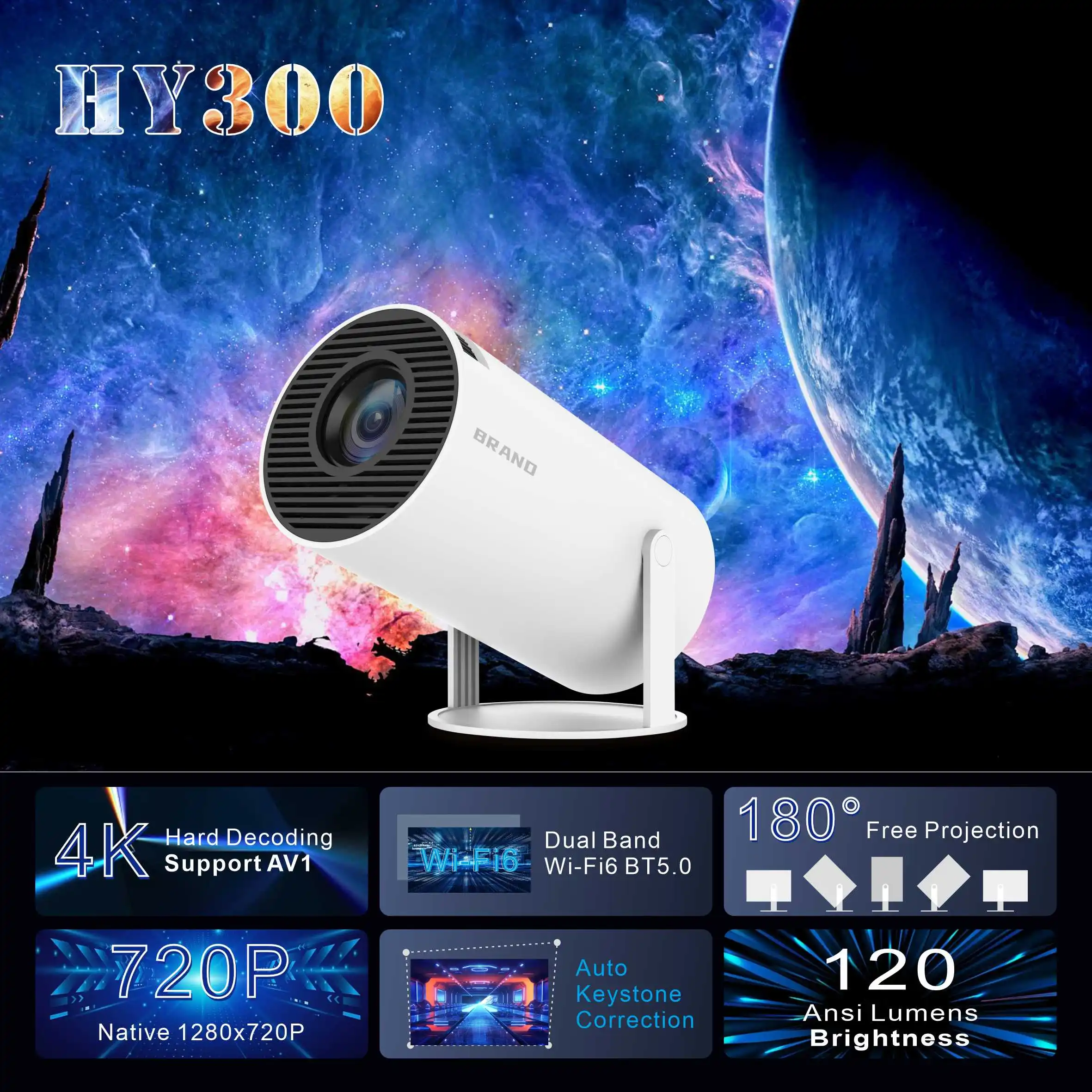 

Портативный проектор HD 1080P с Android и Wi-Fi, умный мини-проектор для домашнего кинотеатра, просмотра фильмов на открытом воздухе, путешествий, совместим с P