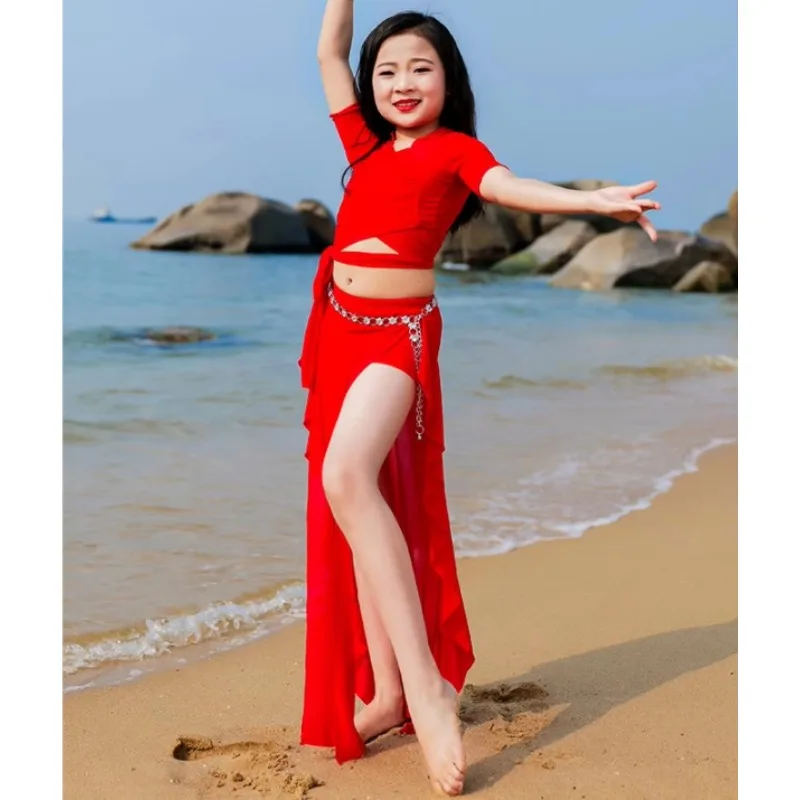 Trajes de dança do ventre personalizados para mulheres menina conjunto grupo traje pétala topos saia longa desempenho traje prática classe vestido