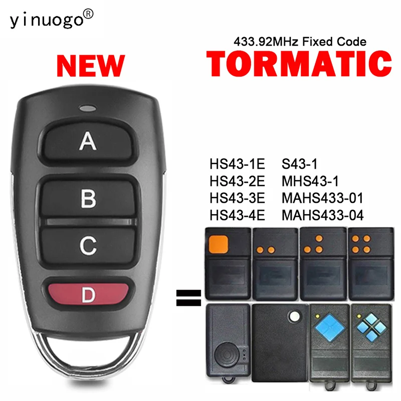 TORMATIC Garage Door Remote Compatible With HS43-1E HS43-2E HS43-3E HS43-4E MHS43-1 MAHS433-01 And MAHS433-01 433MHz Fixed Code