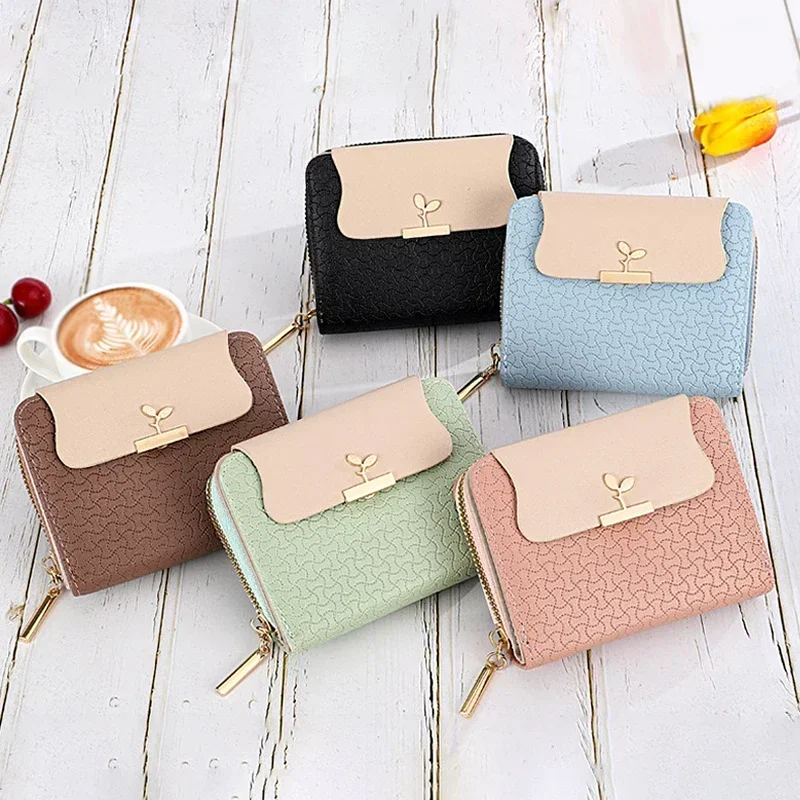 

New Ladies Wallets Leaf Hasp Clutch Brand Designed Student Leather Mini Coin Purse Female Card Holder Money Bag Women Wallet